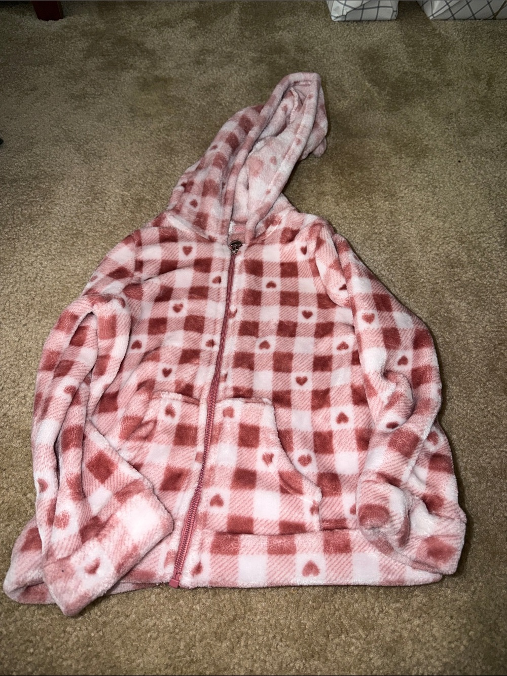 btween Pink Plaid Heart Fleece Hooded Jacket